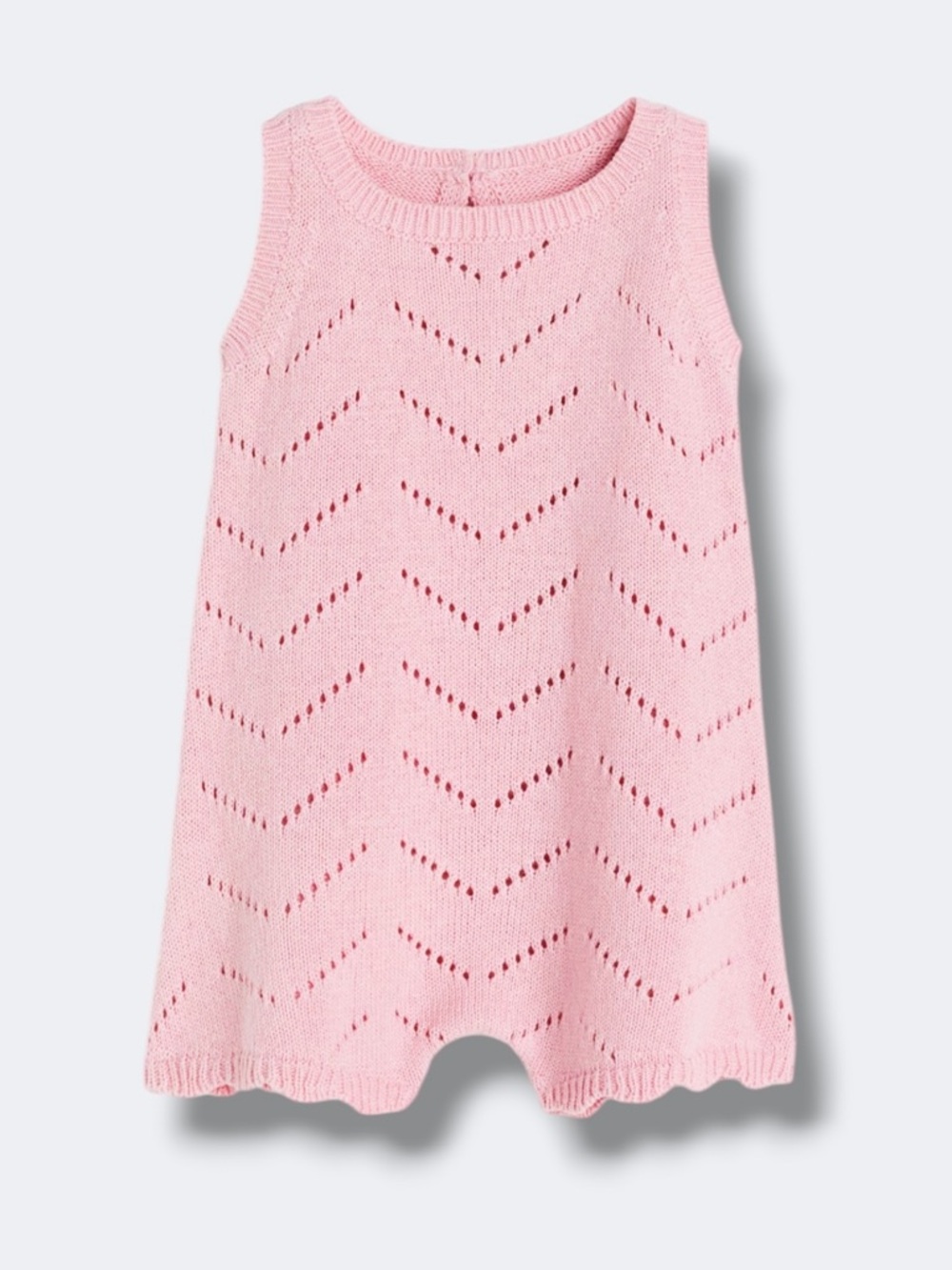 H&M Romper Baby Girl 12M Pink Pointelle Knit Sleeveless Scalloped Hem Cotton